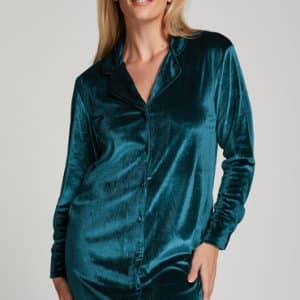Hunkemöller Natkjole i skinnende velour blå