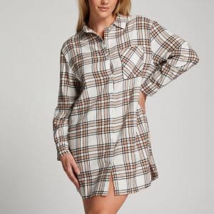 Hunkemöller Twill Check Boyfriend Natskjorte, Farve: Gul Melee, Størrelse: S, Dame