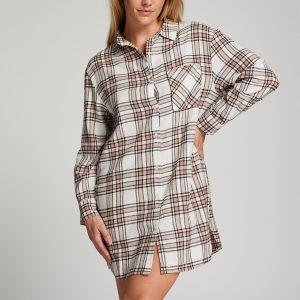 Hunkemöller Twill Orange Boyfriend Natskjorte, Farve: Gul Melee, Størrelse: S, Dame