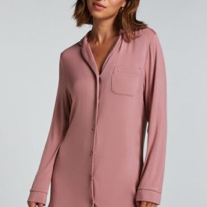 Hunkemöller Langærmet jerseyskjortekjole Essential pink