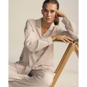 JBS of Denmark Women stribet langærmet bambus natskjorte i sand til kvinder